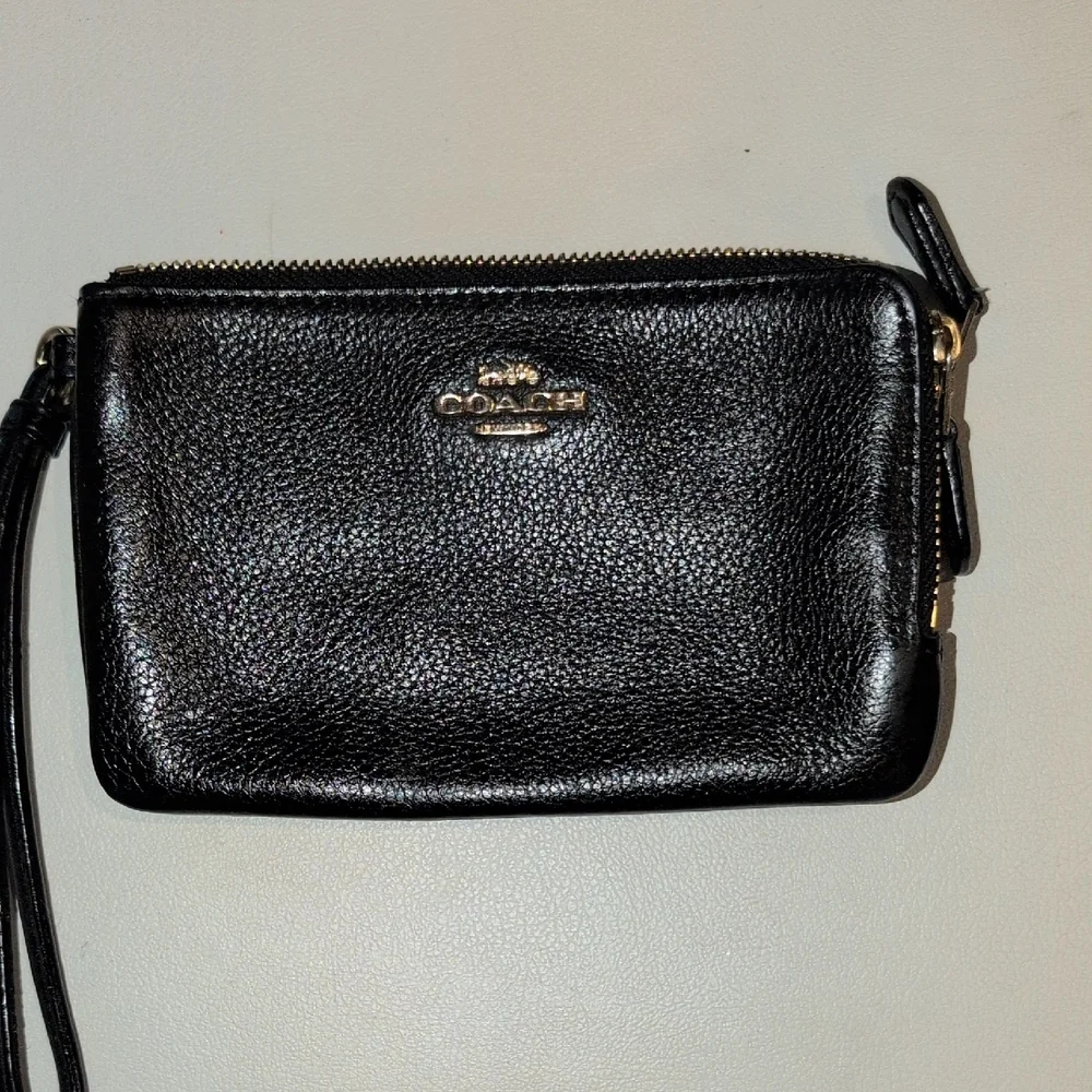 Coach Black Pebbled Leather Double Zip Wristlet
